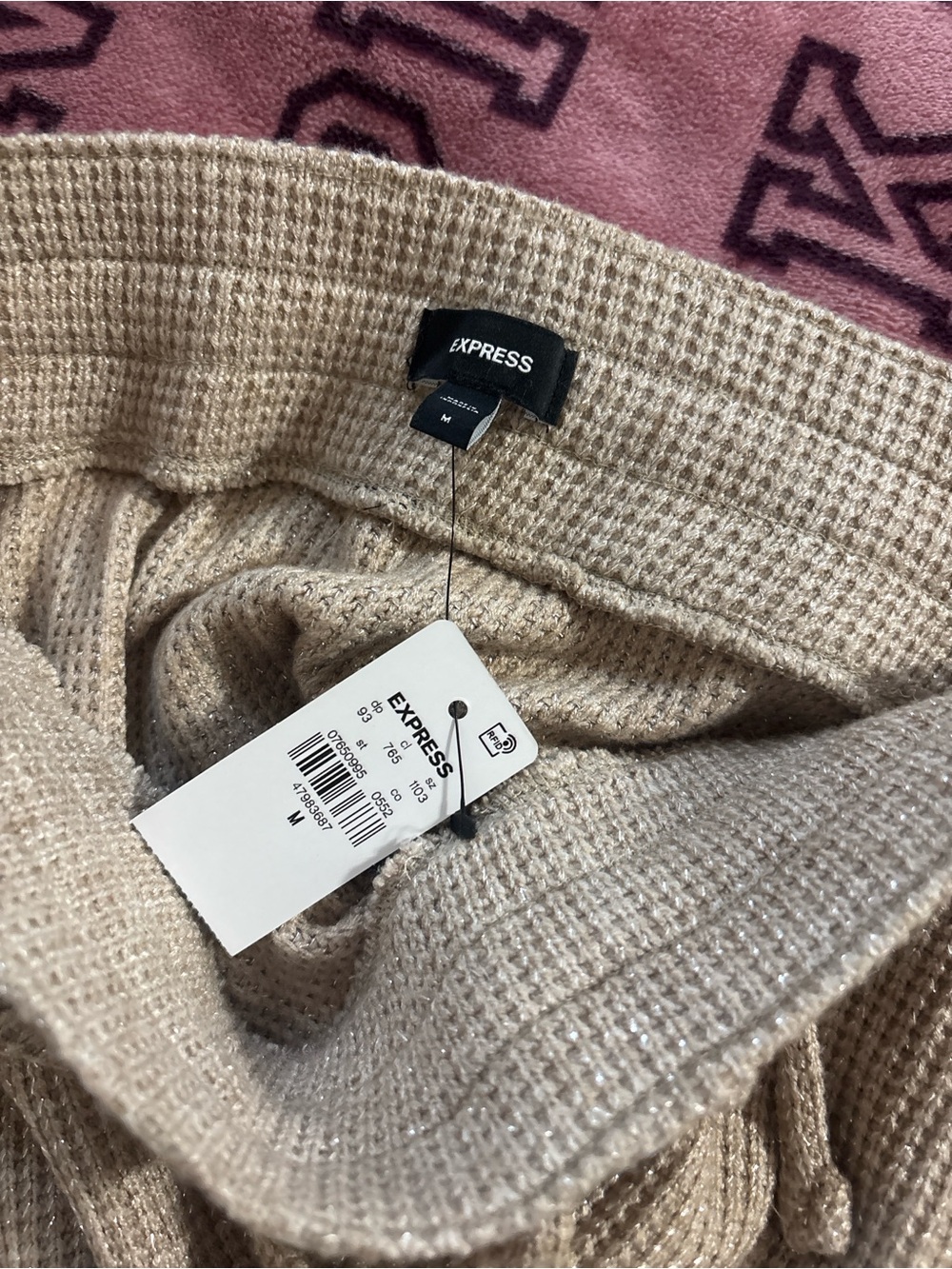 Express Women's Beige Waffle-Knit Turtleneck Sweater